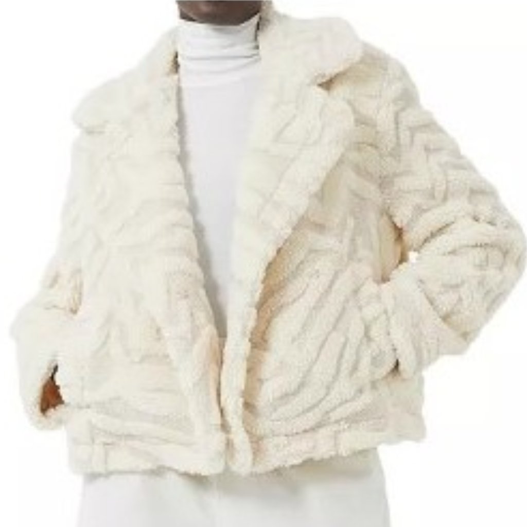French Connection Cream Bobby Borg Sherpa Jacket Animal Stripe Small Nwt
